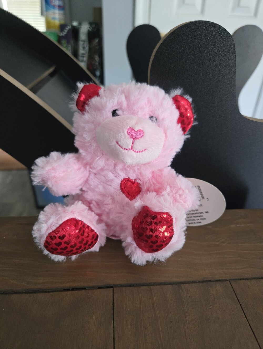 Pink Plush Heart Teddy Bear with Red Accents Kids Toy New
